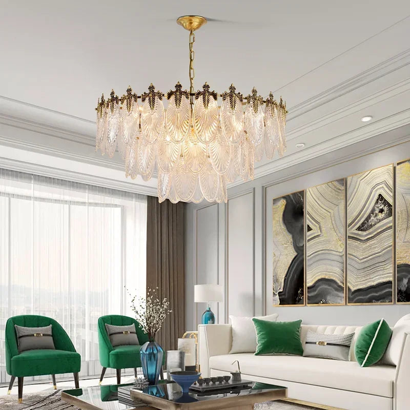 Modern Leaves Glass Ceiling Hanging Chandeliers Led Round Pendant Lights For Living Dining Room Bedroom Lamps Home Decor Lustre