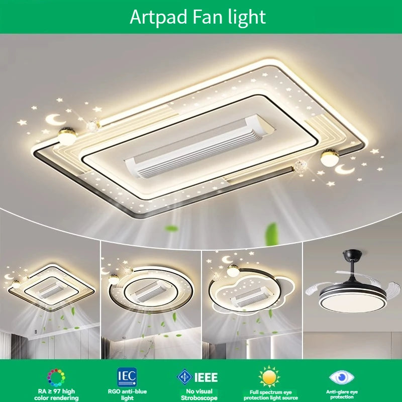 LED Ceiling Fan Light With Remote Control For Living Room Designer Invisible Bladeless  Ceiling Fan Lamp Home Decor Bedroom