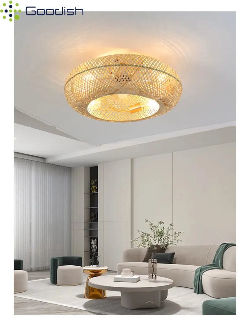 Modern Fan Light Wicker Ratten LED Ceiling Fans with Remote Control Creative Lamps for Living Room Bedroom Home Decor Chandelier