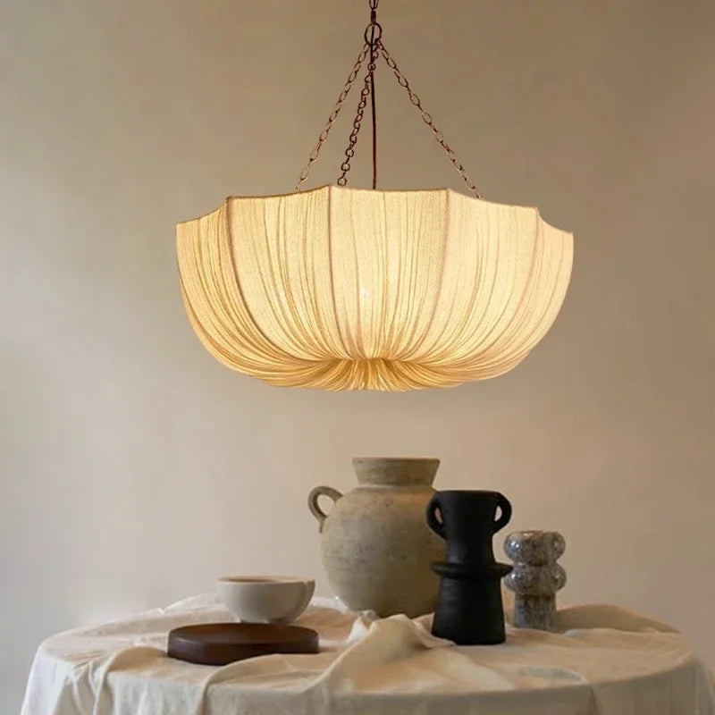 Japanese Wabi Sabi Restaurant Fabric Pendant Lamp Living Room Bedroom Kitchen Homestay High-end Chandelier Home Decor Lighting