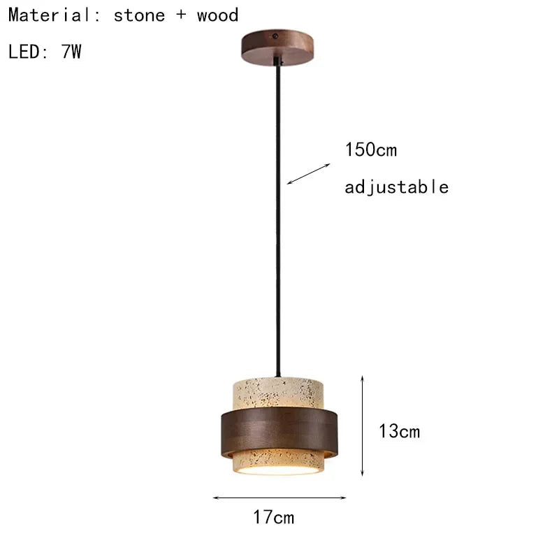 Modern Minimalist Wood LED Pendant Lamp Dining Room Bedroom Chandelier Bedside Natural Stone Indoor Home Decor Hanging Lighting