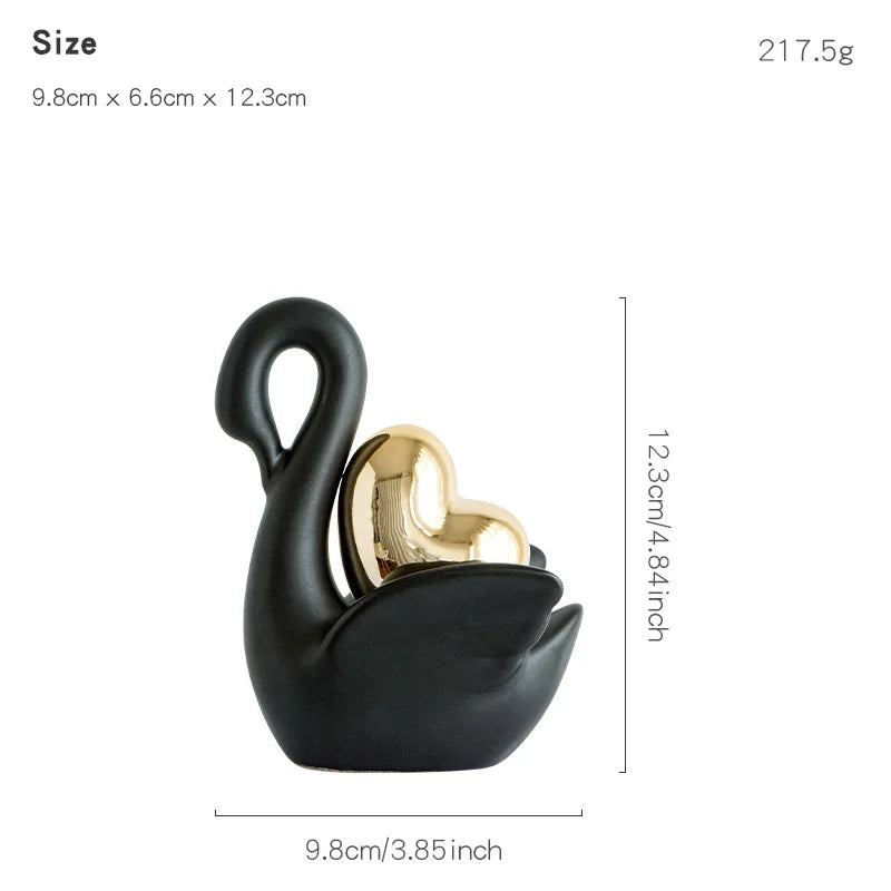 Love Couple Swan Ornament Ceramic Crafts Golden Love Sculpture White ceramic swan figurine  TV cabinet Home decor accessories