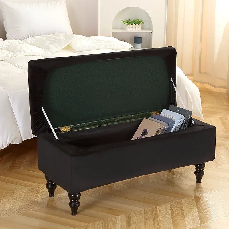 Stretch Rectangle Ottoman Covers Elastic Velvet Storage Footrest Slipcovers for Living Room Furniture Protector Xmas Home Decor