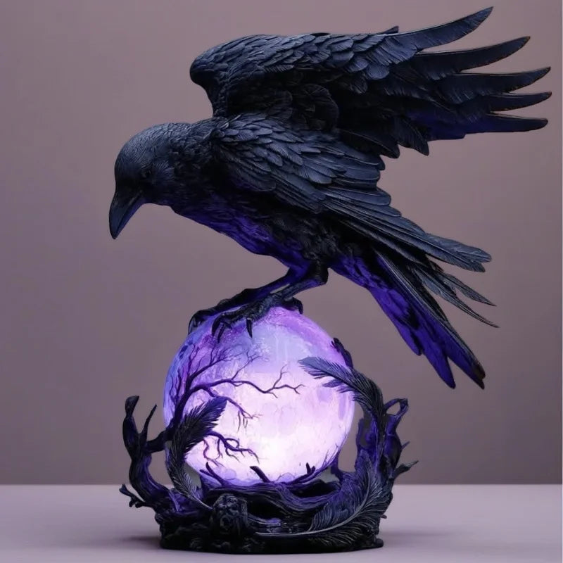 Gothic Raven Moonlight Black Crow Table Lamp Glowing Night Light For Party Centerpiece Home Decor Gift For Her