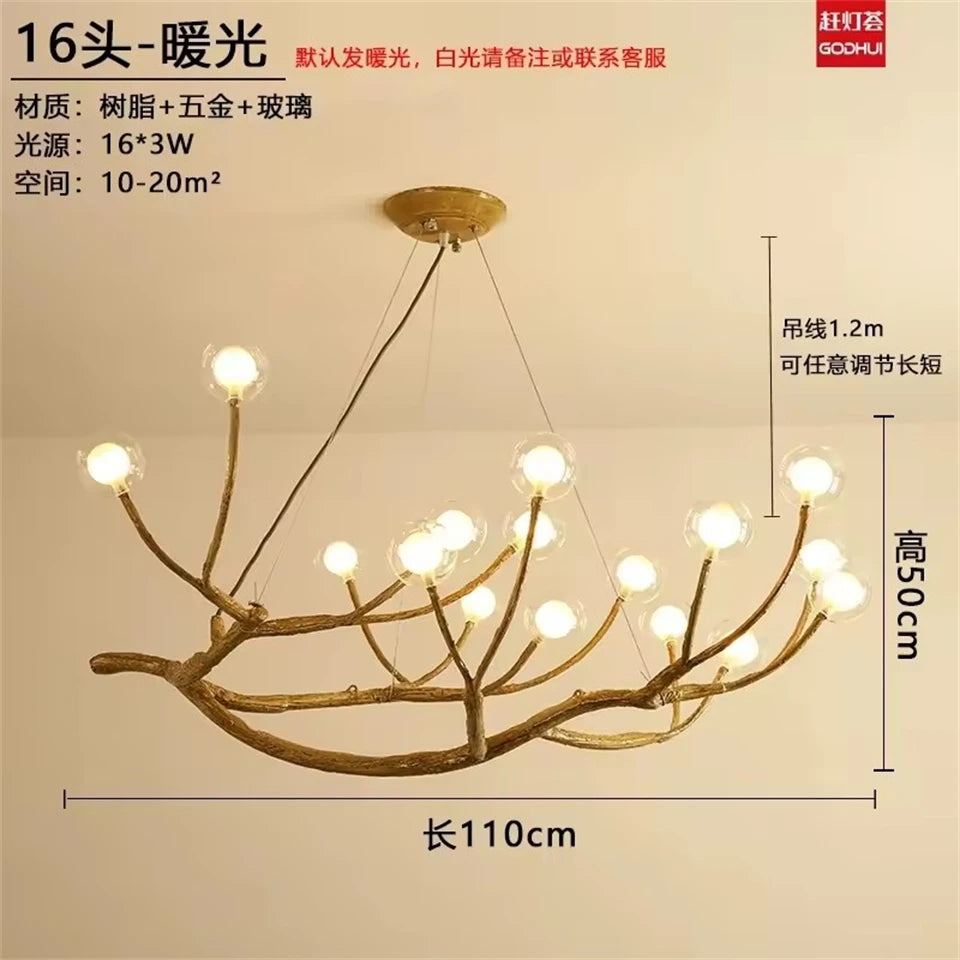 Nordic Glass Bubble LED Ceiling Chandeliers Retro Resin Tree Branch Chandelier Living Dining Room Home Decor Lighting Fixtures