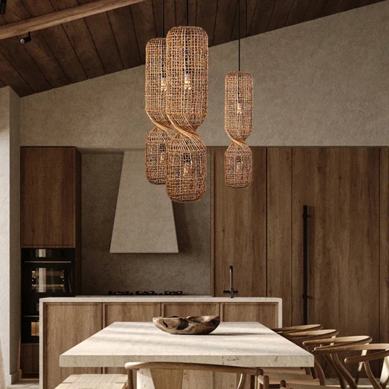 Japanese Wabi Sabi Retro Rattan Pendant Lamp Zen Tea Room Homestay Hotel Restaurant Bar Counter Chandelier Home Decor Lighting