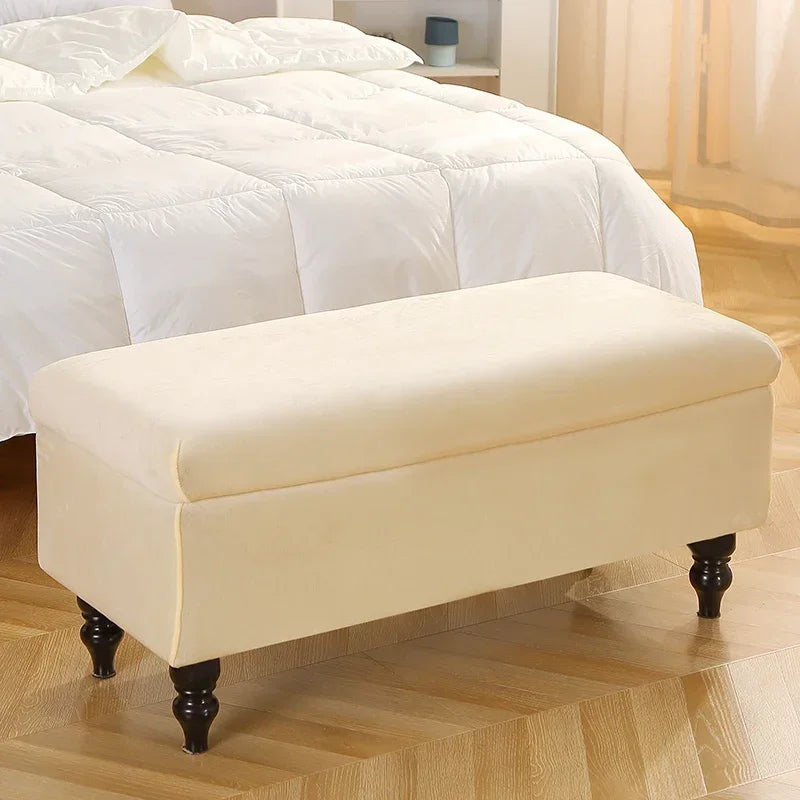 Stretch Rectangle Ottoman Covers Elastic Velvet Storage Footrest Slipcovers for Living Room Furniture Protector Xmas Home Decor