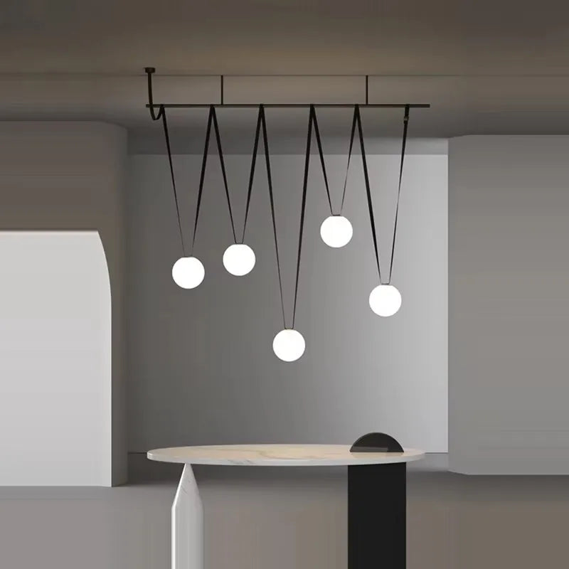 Modern Trendy Black Red Long Belt LED Chandelier Home Decor Lumunaire Indoor Lighting Lamp For Dinning Room Bar Bedroom