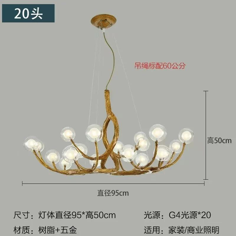 Nordic Glass Bubble LED Ceiling Chandeliers Retro Resin Tree Branch Chandelier Living Dining Room Home Decor Lighting Fixtures