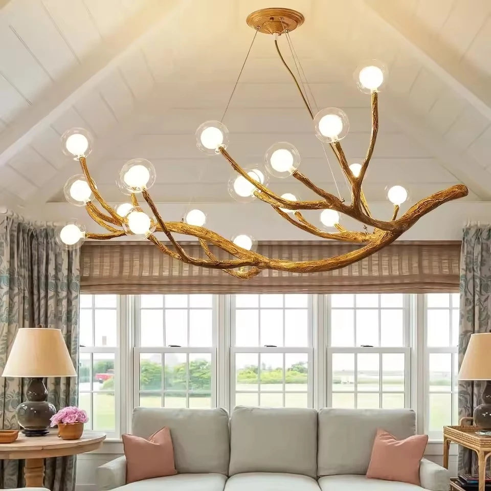 Nordic Glass Bubble LED Ceiling Chandeliers Retro Resin Tree Branch Chandelier Living Dining Room Home Decor Lighting Fixtures