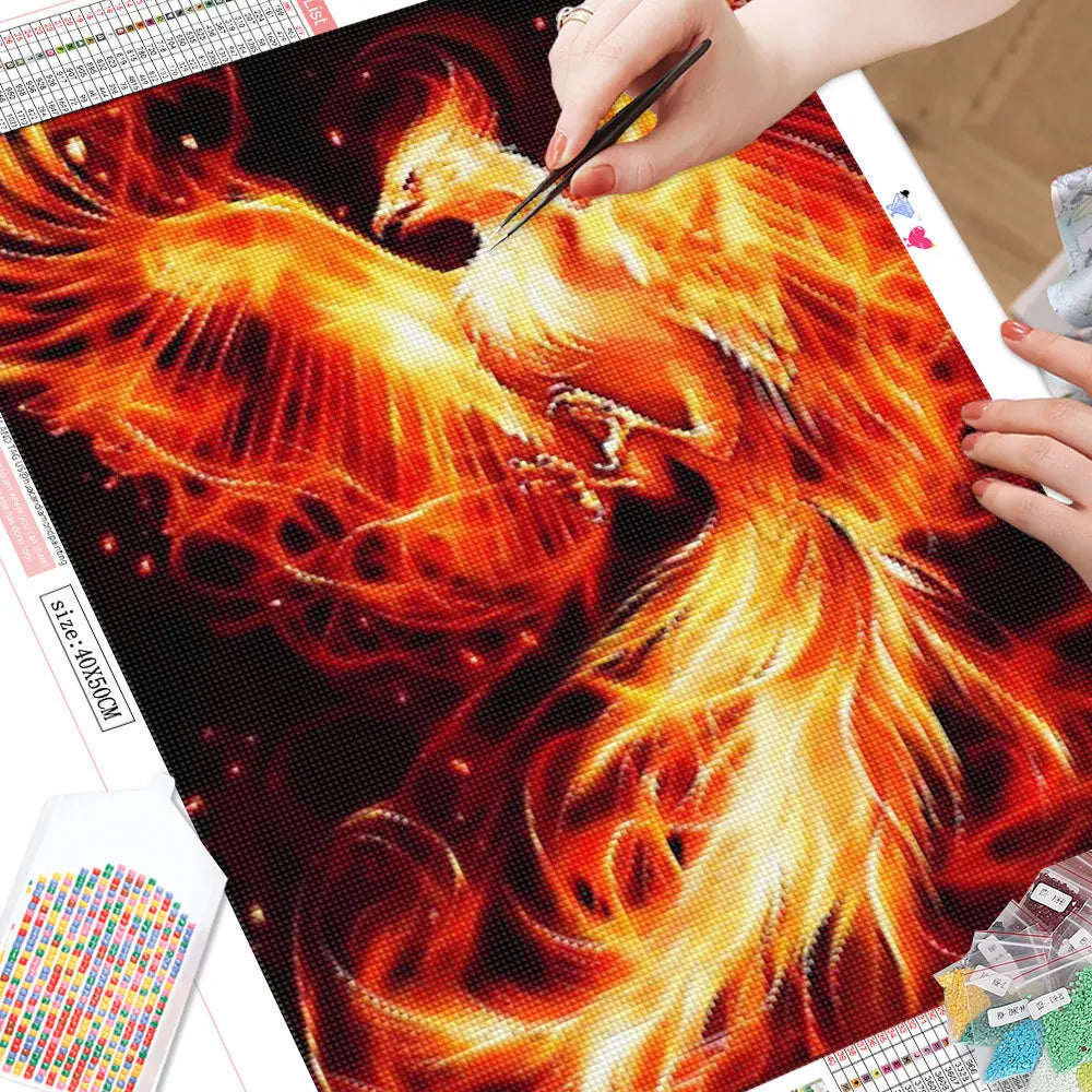 HUACAN 5D Phoenix Diamond Embroidery Animal Full Square Round Painting Bird Mosaic Rhinestone Pictures Home Decor