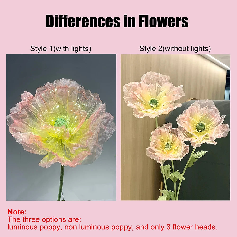 180cm Luminous Poppy Flowers Artificial Flowers Wedding Decor Props Silk Yarn Flower Window Display Garden Decoration Home Decor