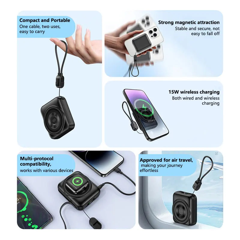 OnePlus Mini 50000mAh Magnetic Wireless Power Bank Multifunctional Type-C PD20W Fast Charging With Cables Plug For iPhone Huawei