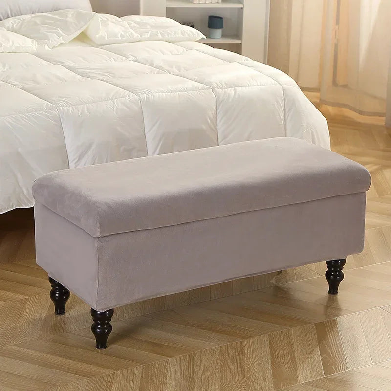 Stretch Rectangle Ottoman Covers Elastic Velvet Storage Footrest Slipcovers for Living Room Furniture Protector Xmas Home Decor
