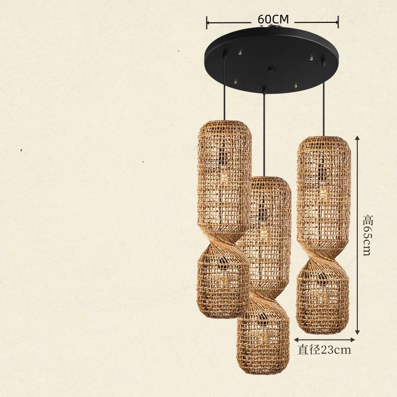 Japanese Wabi Sabi Retro Rattan Pendant Lamp Zen Tea Room Homestay Hotel Restaurant Bar Counter Chandelier Home Decor Lighting