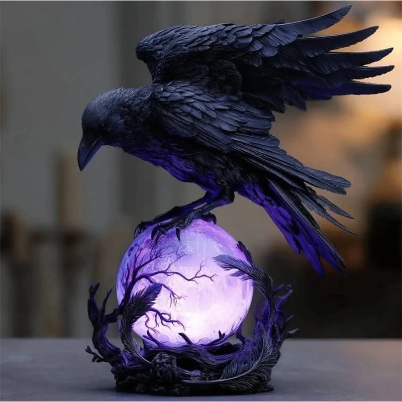 Gothic Raven Moonlight Black Crow Table Lamp Glowing Night Light For Party Centerpiece Home Decor Gift For Her