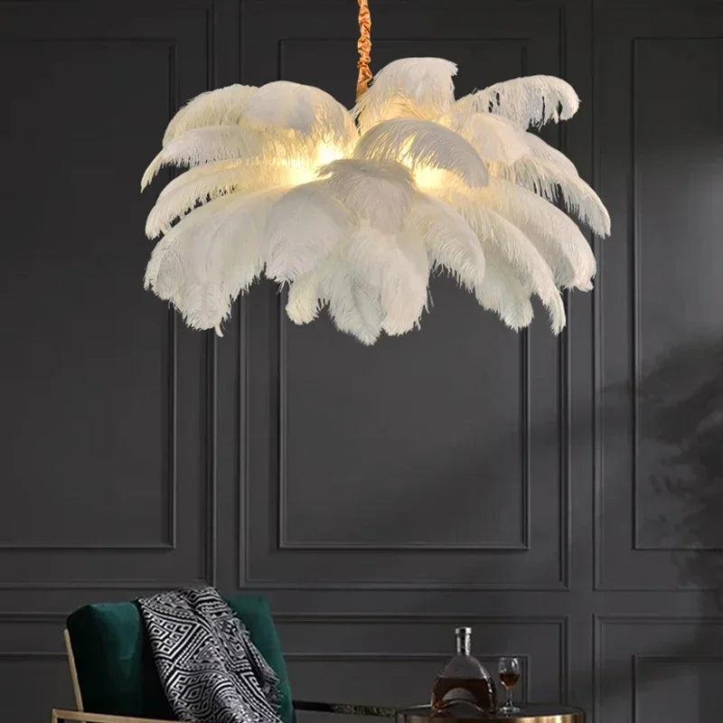 Nordic Creative Feather Chandelier Restaurant Living Room Bedroom Hotel LED Pendant Lamp Romantic Princess Home Decor Lighting