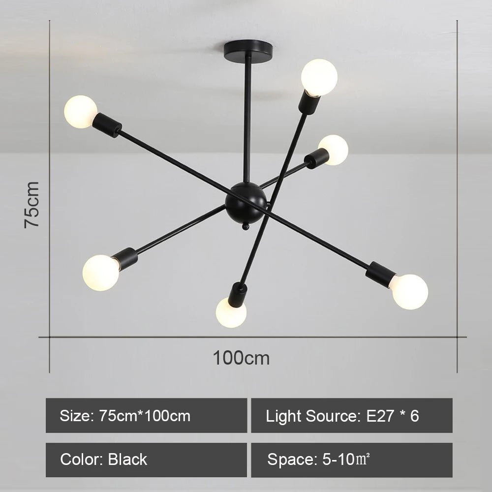 Modern Sputnik Chandelier Nordic Ceiling Light Semi Flush Mount Ceiling Lamp Bedroom Living Room Home Decor Lighting Fixture LED
