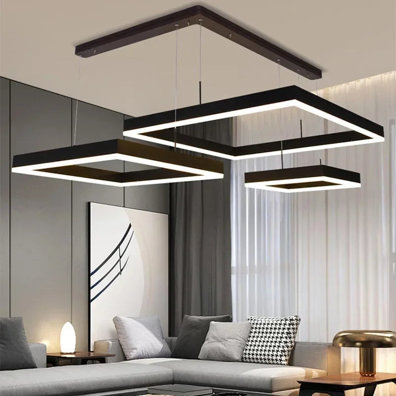Modern Led Square chandelier Bedroom Table Dining Living Room Kitchen Island Dimmable Pendant lamp Home Decor Lusters Fixture