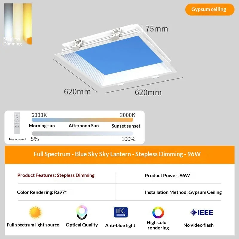 Modern Minimalist Recessed LED Sky Ceiling Light Sky Blue Simulation Sunlike Daylight Lamp for Kitchen Bathroom Home Decor
