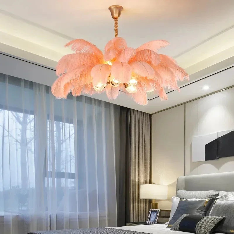 Nordic Creative Feather Chandelier Restaurant Living Room Bedroom Hotel LED Pendant Lamp Romantic Princess Home Decor Lighting