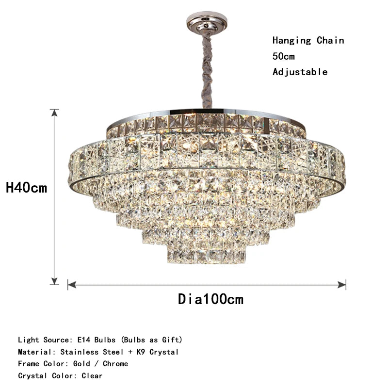 Crystal Ceiling Chandelier Modern Designer Home Decor Round Hanging Lamps for Living Room Golden / Chrome Stainless Steel Lustre