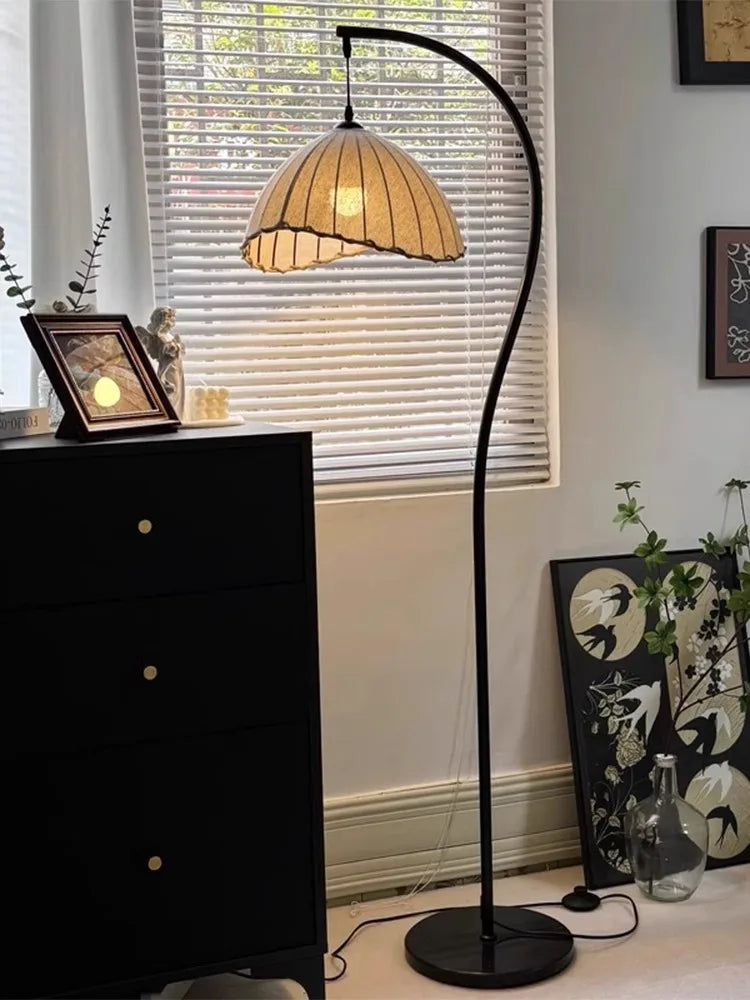 Nordic Wabi-Sabi Retro Fabric E27 Floor Lamps Medieval Living Room Sofa Ambient Lights Lighting Bedroom Lamp Home Decor Fixtures