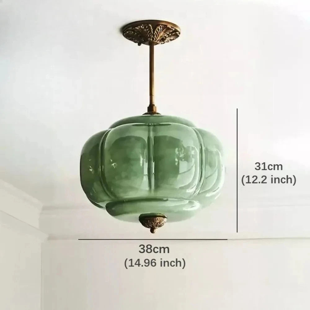 Retro Green Scallop Milk Glass Chandelier Nordic Pendant Lamp for Kitchen Island Hallway Corridor Home Decor Hanging Light E26