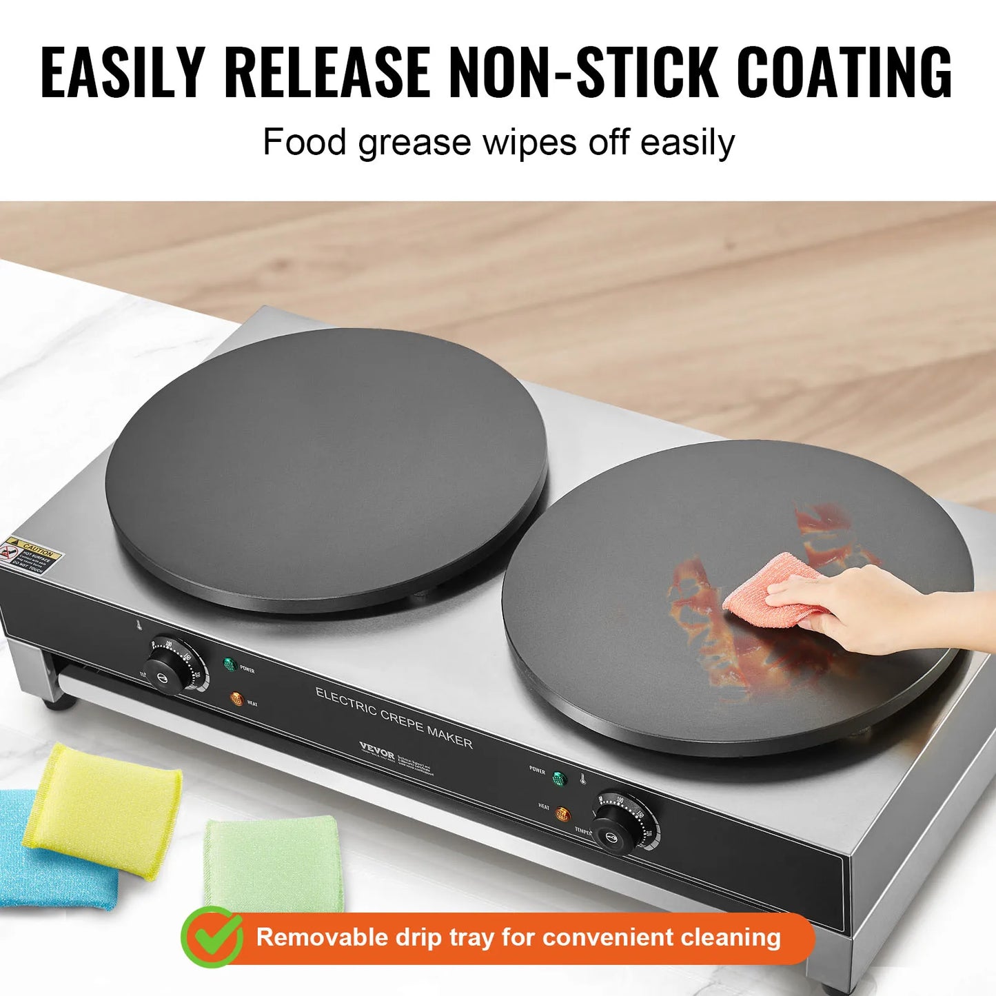 SucceBuy 16inch Electric Crepe Maker Double Head Commercial Crepe Machine 3400W Flat Plate Crepe Griddle Nonstick Pancake Stove