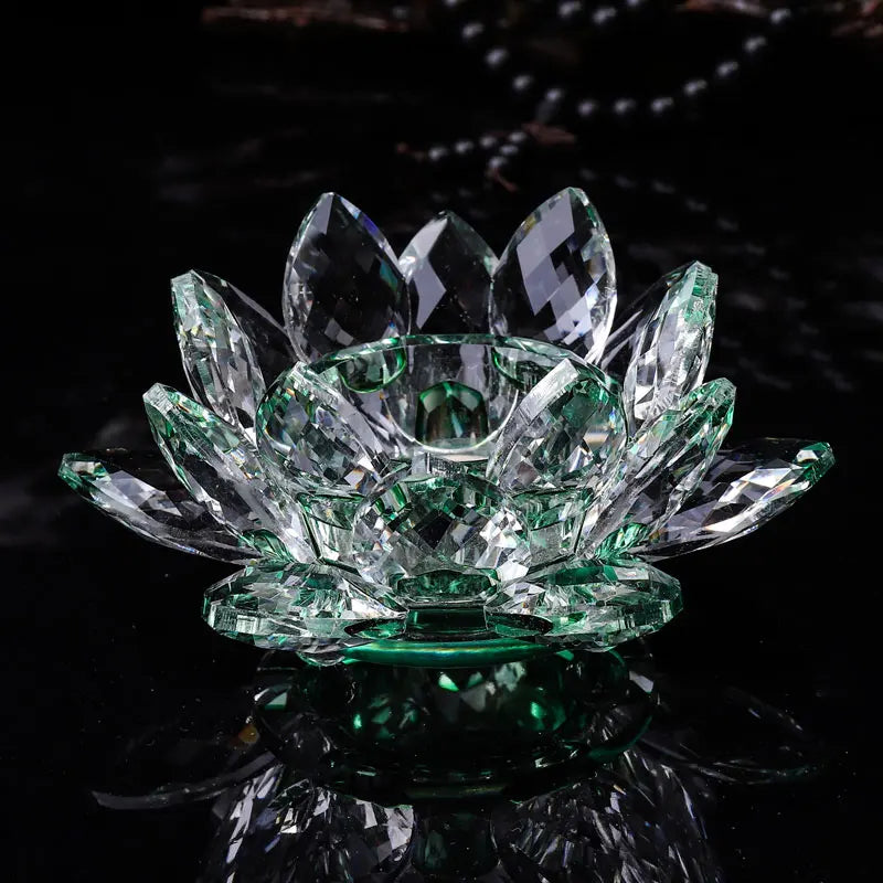 Handcrafts Crystal Lotus Flower Candlesticks Glass Tealight Candle Holders Ornament Buddhist supplies Home Decor