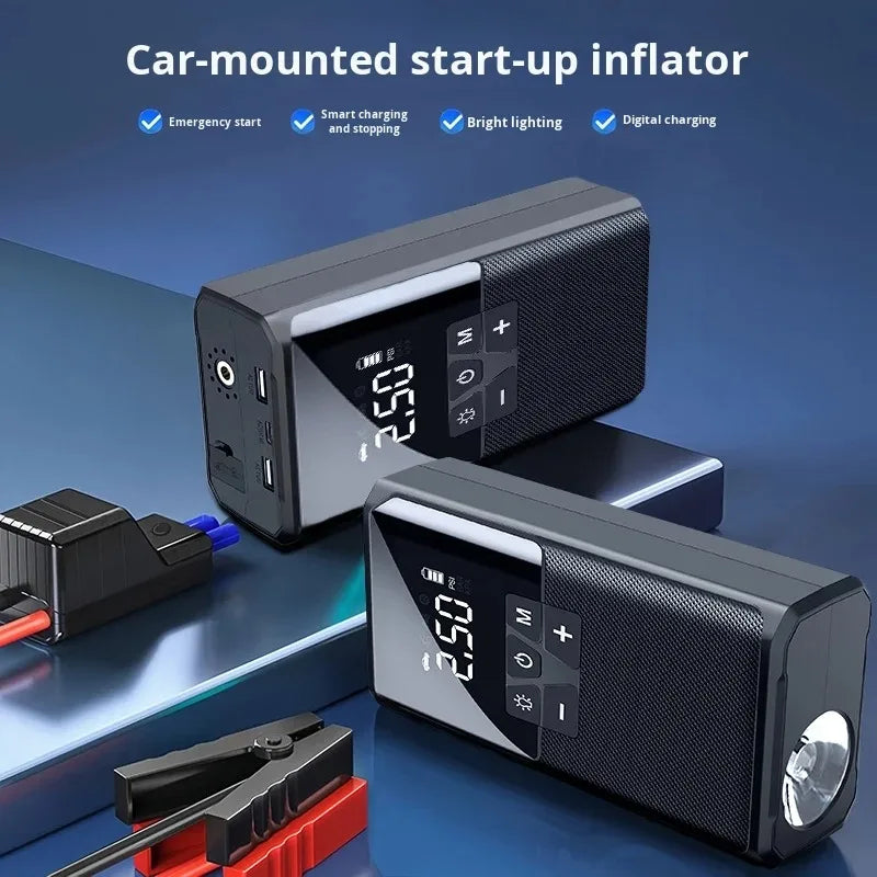 4 In 1 Car Jump Starter Power Bank 1800A 150PSI Auto Air Compressor Wireless Tire Pump Car Battery Booster Starting Device