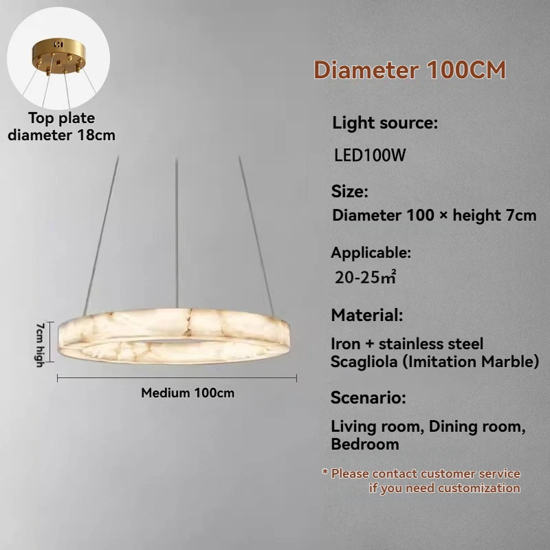 Imitation Marble Pendant Light Circular Resin Pendant Lamp for Living Room Bedroom Hanging Indoor Lighting Fixture Home Decor