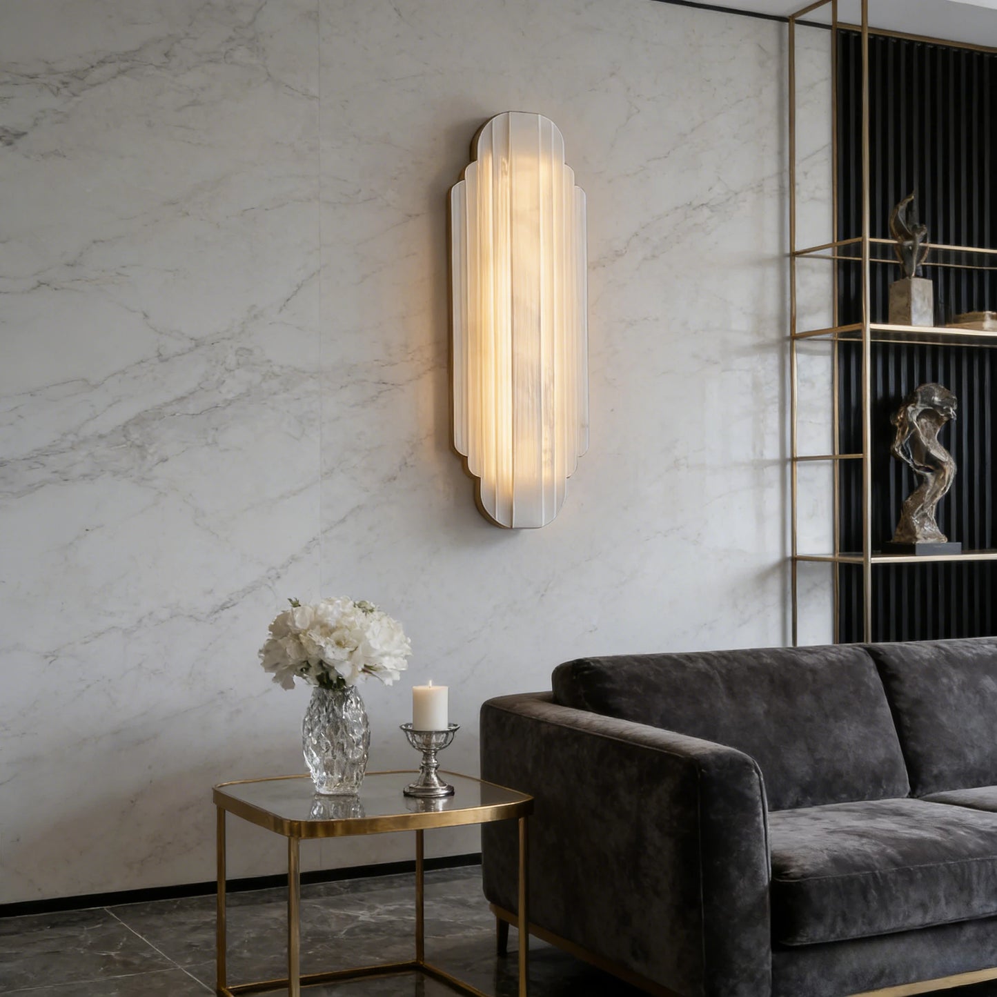 Brass Marble Chandelier Wall Lamp Modern American Style Dimmable Pendant Light for Living Room Bedroom Hotel Villa Home Decor