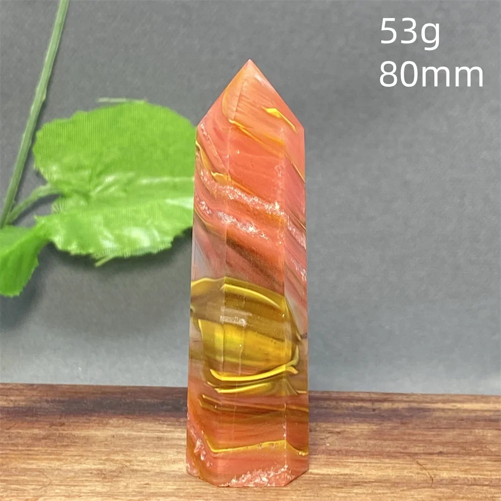 1PC Natural Tiger Skin Smelted Stone Crystal Tower Yellow Stripe Pyramid Obelisk Home Decor Gift