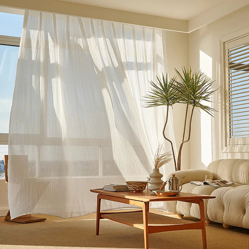 Luxury 3D Dovetail Texture Tulle Curtains for Living Room Crinkle Voile Sheer Drape Soft Privacy Window Screen Modern Home Decor