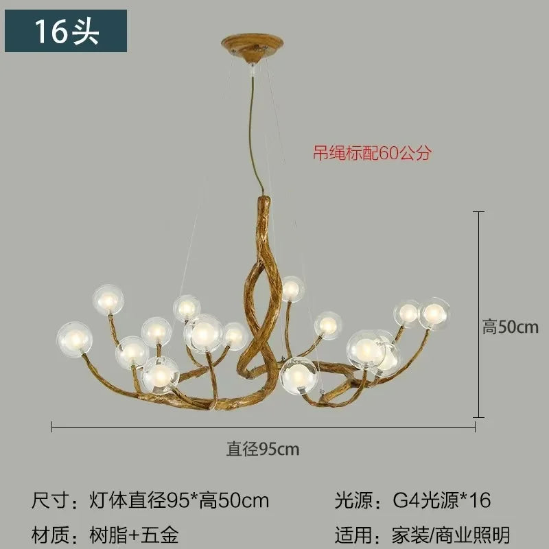 Nordic Glass Bubble LED Ceiling Chandeliers Retro Resin Tree Branch Chandelier Living Dining Room Home Decor Lighting Fixtures