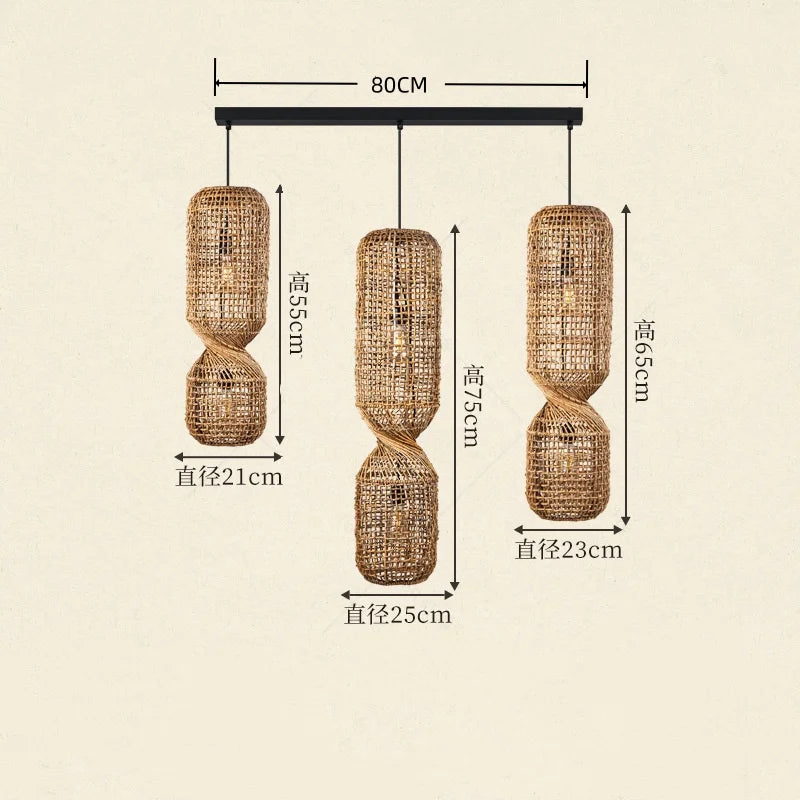 Japanese Wabi Sabi Retro Rattan Pendant Lamp Zen Tea Room Homestay Hotel Restaurant Bar Counter Chandelier Home Decor Lighting