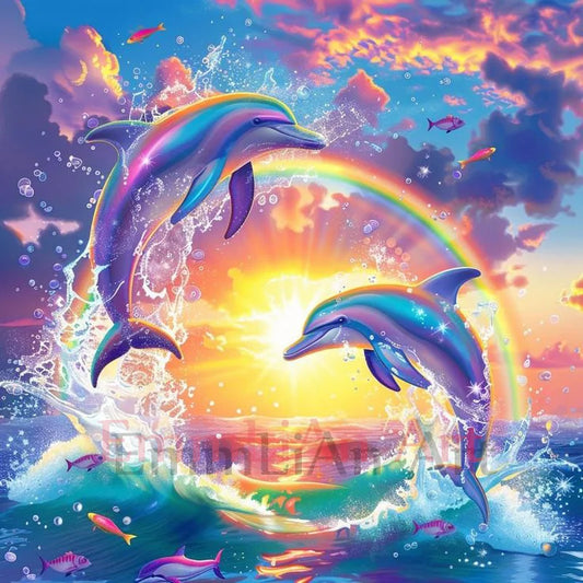 2024 NEW Full Crystal Diamond Painting Dolphin Cross Stitch Kit Turtle Fairy Dust Diamond Mosaic Animal Rhinestones Home Decor
