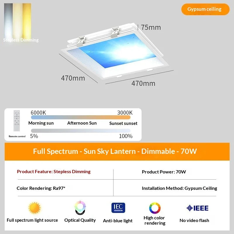 Modern Minimalist Recessed LED Sky Ceiling Light Sky Blue Simulation Sunlike Daylight Lamp for Kitchen Bathroom Home Decor