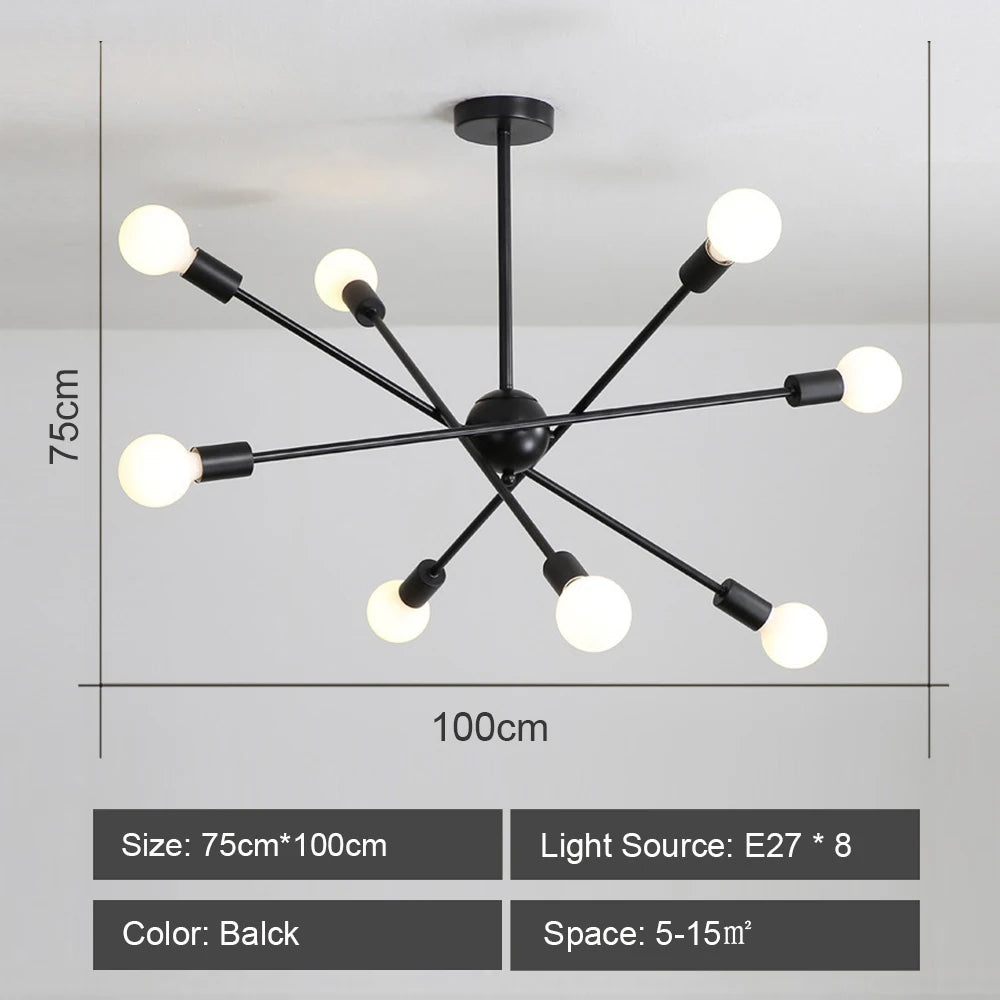 Modern Sputnik Chandelier Nordic Ceiling Light Semi Flush Mount Ceiling Lamp Bedroom Living Room Home Decor Lighting Fixture LED