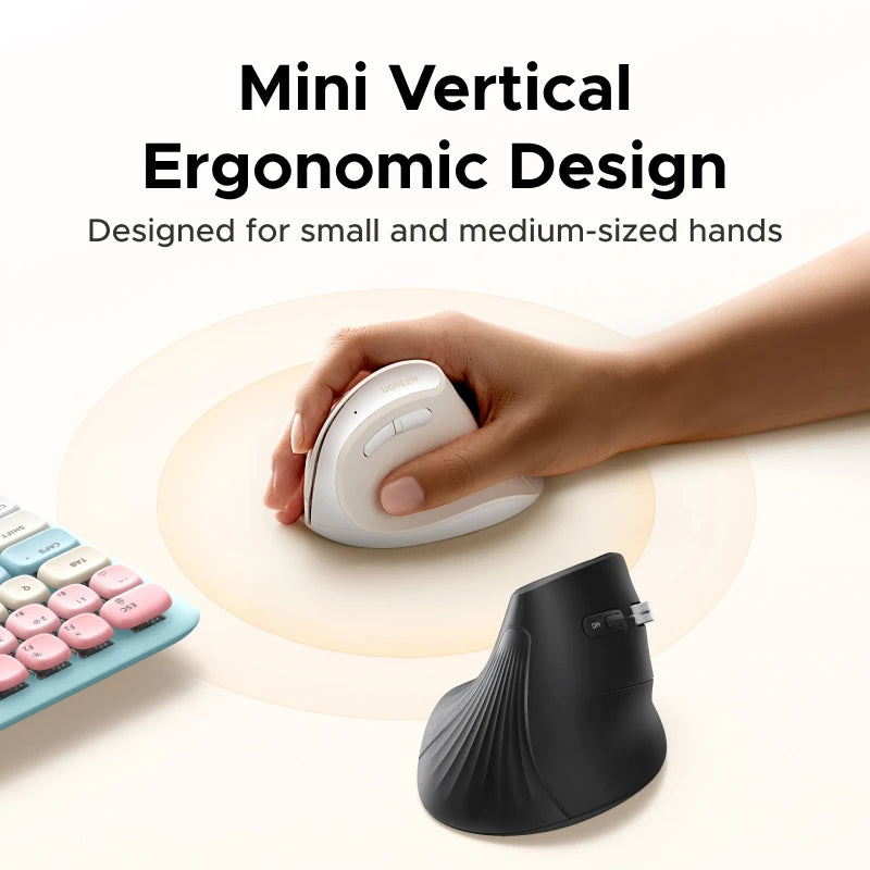 UGREEN Mini Vertical Mouse Wireless Bluetooth5.0 2.4G Ergonomic 4000DPI 6 Mute Buttons for MacBook Tablet Laptops Computer Mice