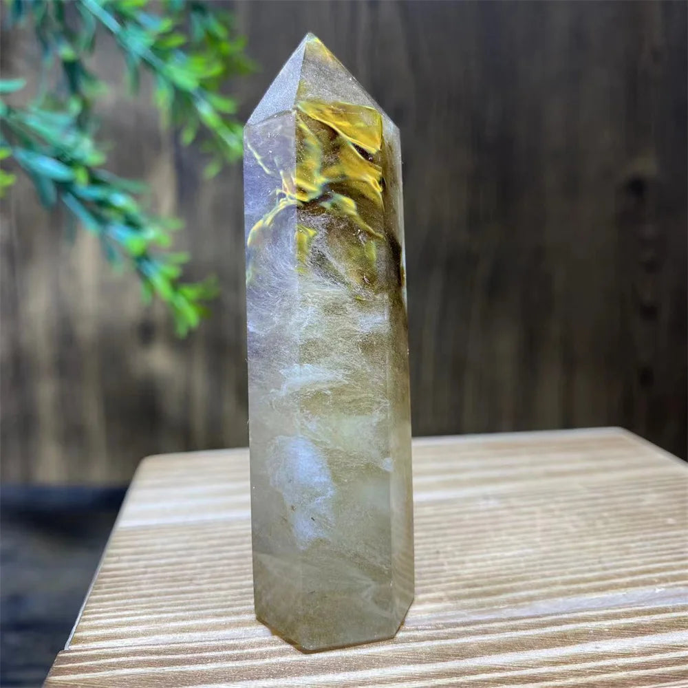 Smelting Fire Quartz Ghost Crystal Stone Point Tower Mineral Energy Healing Hexagonal Wand Home Decor Gift