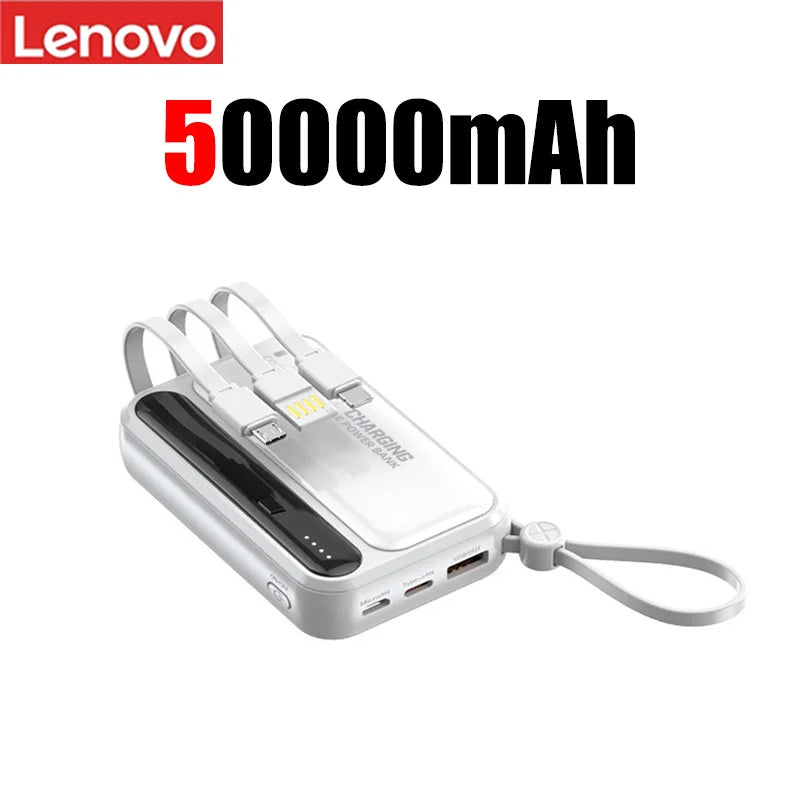 Lenovo 50000mah Large Capacity Power Bank 4in1 Built In Cables Intelligent Digital Display Light Portable Battery For Iphone New