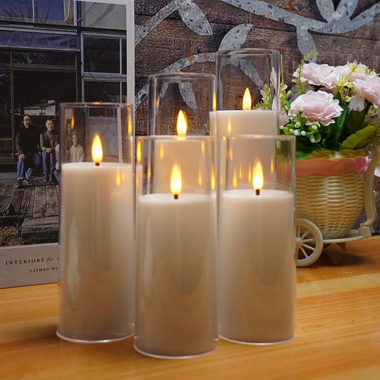 Classic Style White LED Candle Lights with Remote Control Flameless Flickering Wedding Birthday Party Home Decor Candle Set of 5