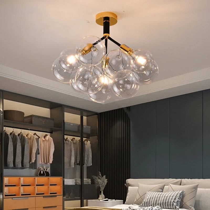 Modern Bubble Transparent Glass Ball Ceiling Lamp Crystal Ball Pendant Light with E27 Bulb for Living Room Bedroom Home Decor