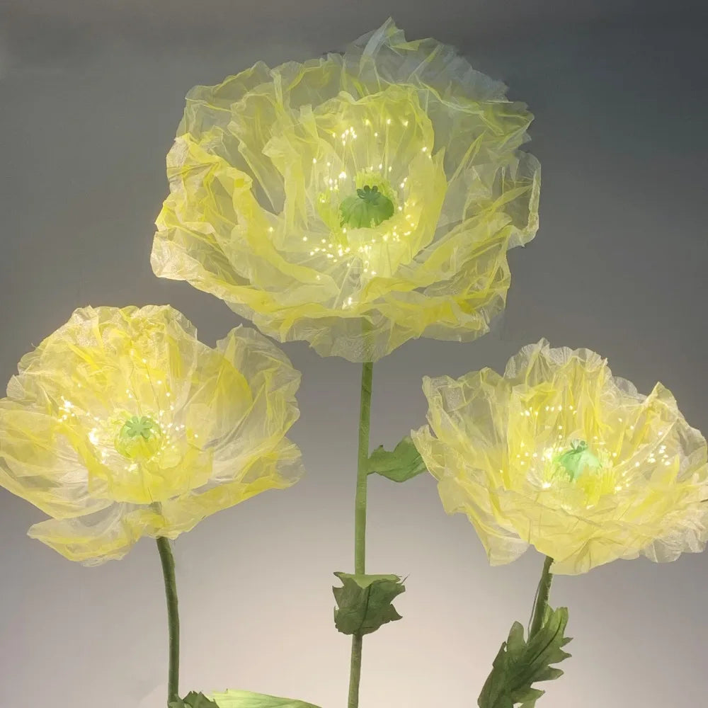180cm Luminous Poppy Flowers Artificial Flowers Wedding Decor Props Silk Yarn Flower Window Display Garden Decoration Home Decor