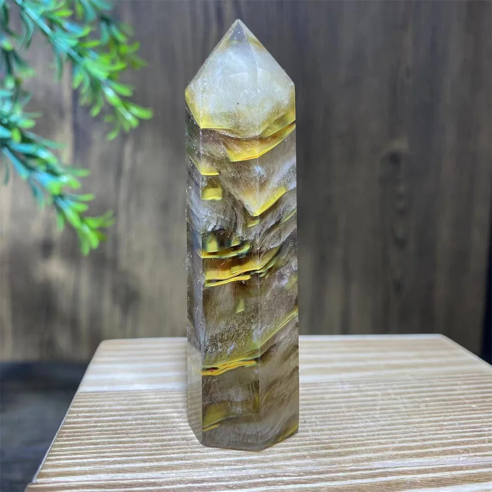 Smelting Fire Quartz Ghost Crystal Stone Point Tower Mineral Energy Healing Hexagonal Wand Home Decor Gift