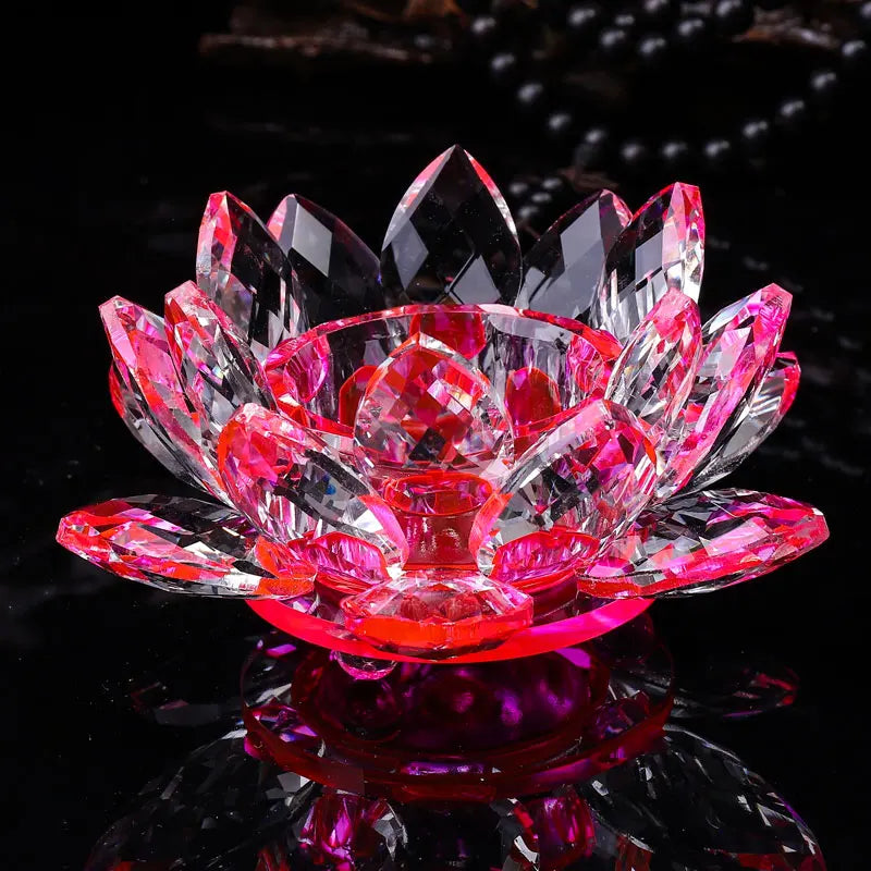 Handcrafts Crystal Lotus Flower Candlesticks Glass Tealight Candle Holders Ornament Buddhist supplies Home Decor