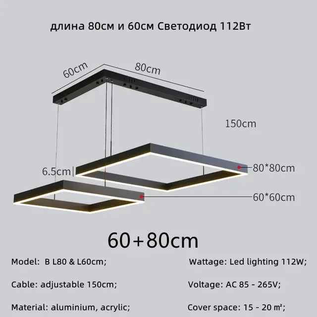 Modern Led Square chandelier Bedroom Table Dining Living Room Kitchen Island Dimmable Pendant lamp Home Decor Lusters Fixture