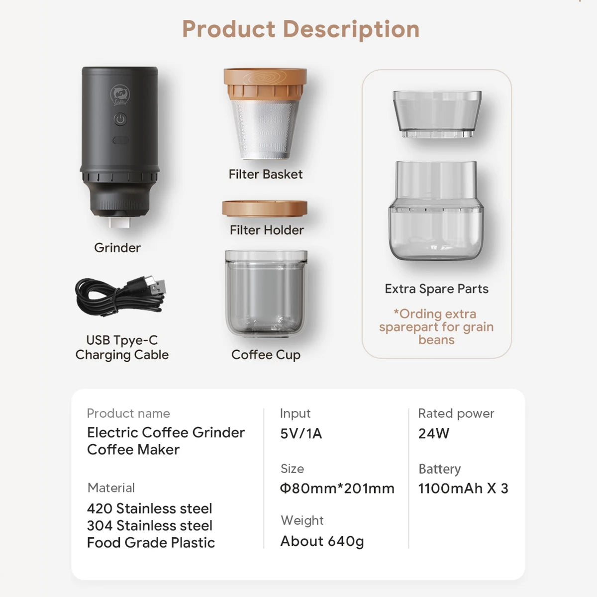 2 in 1 Wireless Electric Coffee Grinder Machine Portable Drip & Hand Brew Travel Coffee Maker for Car & Home Camping